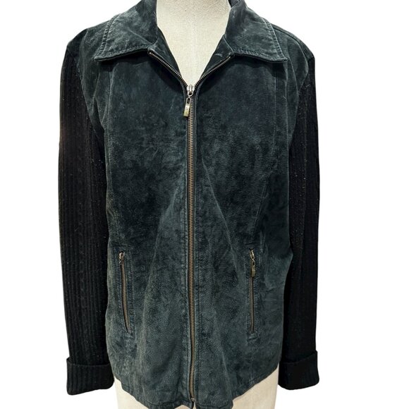 Vintage AMI Women’s Washable Suede Jacket – Forest Green & Black – XL - Picture 1 of 5